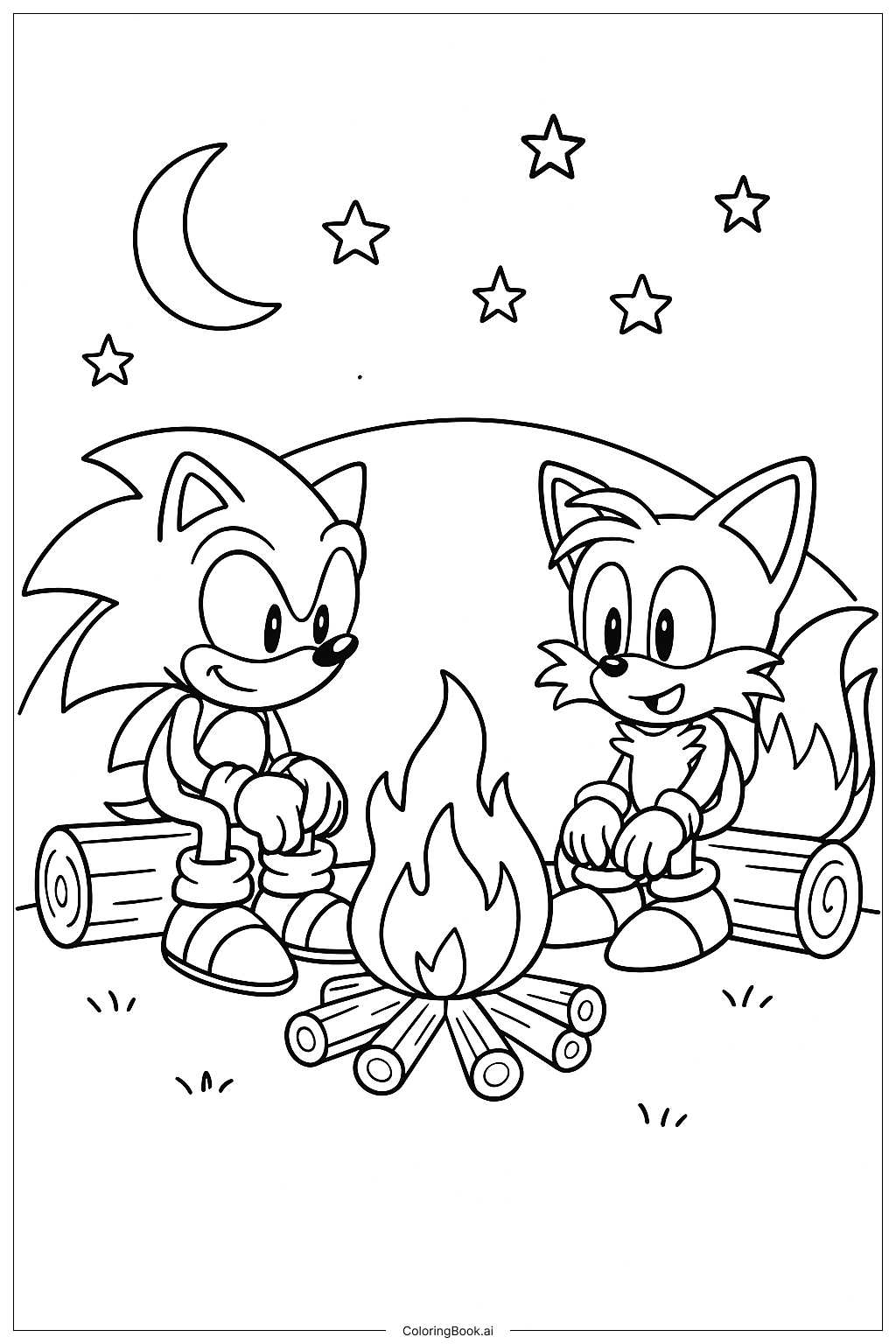  Trang tô màu Sonic và Tails bên Đống Lửa Trại 