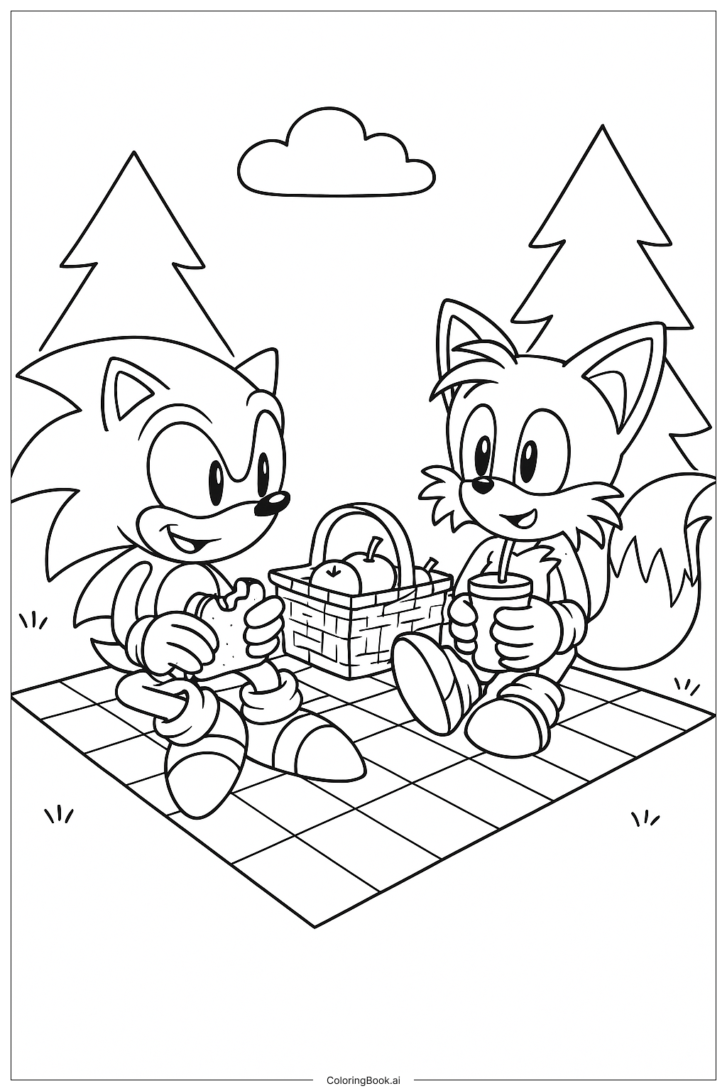  Trang tô màu Sonic và Tails Đi Dã Ngoại 