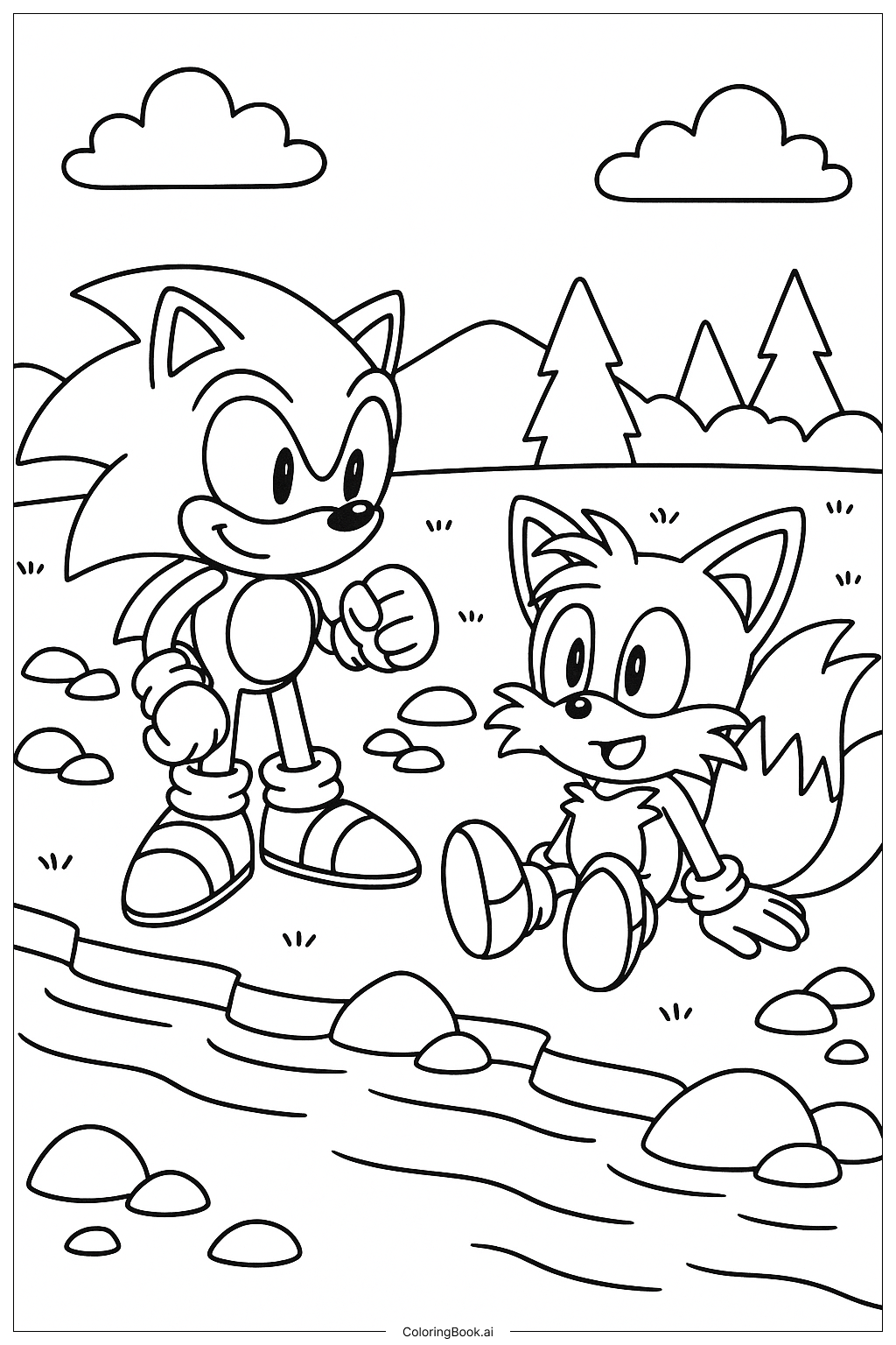  索尼克与塔尔斯在河岸边填色页 