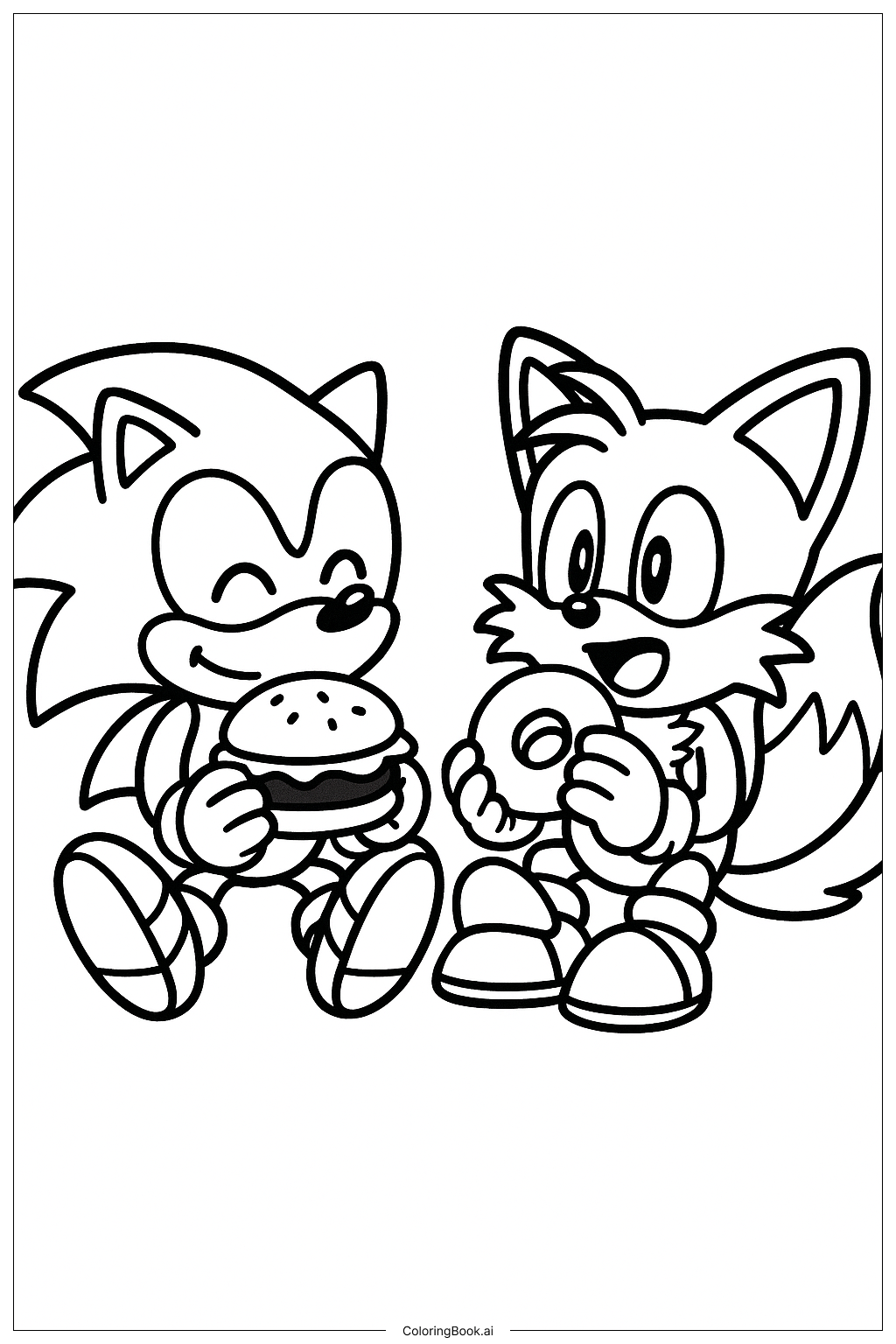  Trang tô màu Sonic và Tails ăn đồ ăn nhẹ 