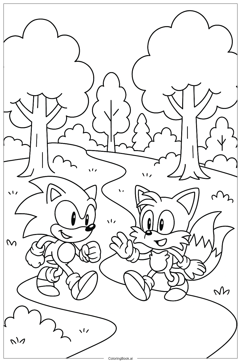  Trang tô màu Sonic và Tails Khám Phá Rừng 