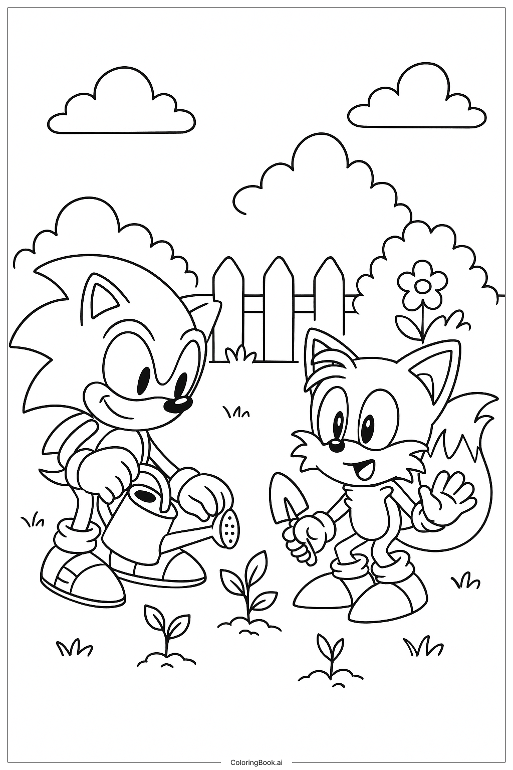  索尼克和尾巴一起园艺填色页 