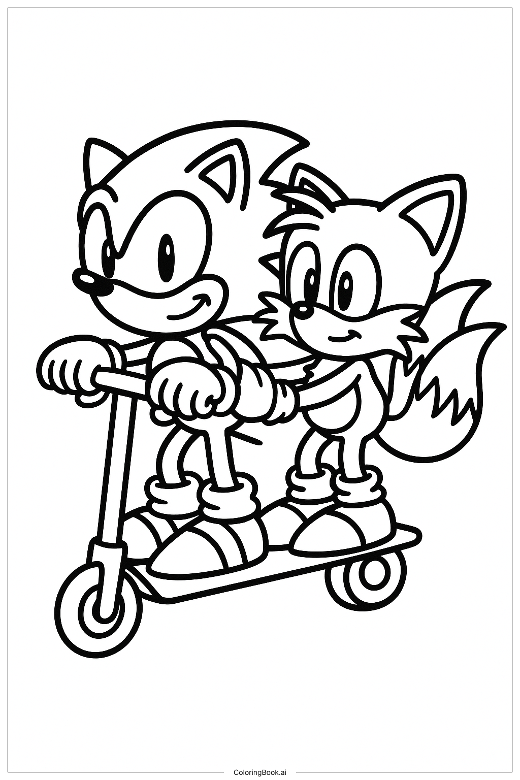 Trang tô màu Sonic và Tails Trên Xe Scooter 