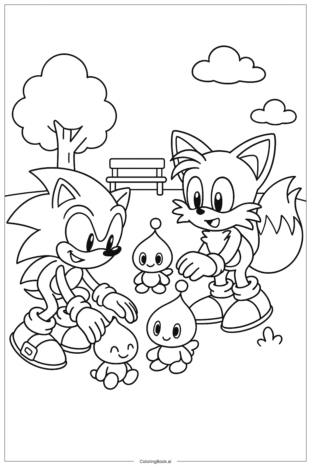  Trang tô màu Sonic và Tails chơi với Chao 