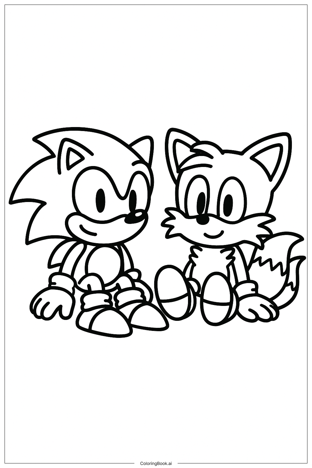  Trang tô màu Sonic và Tails Ngồi 