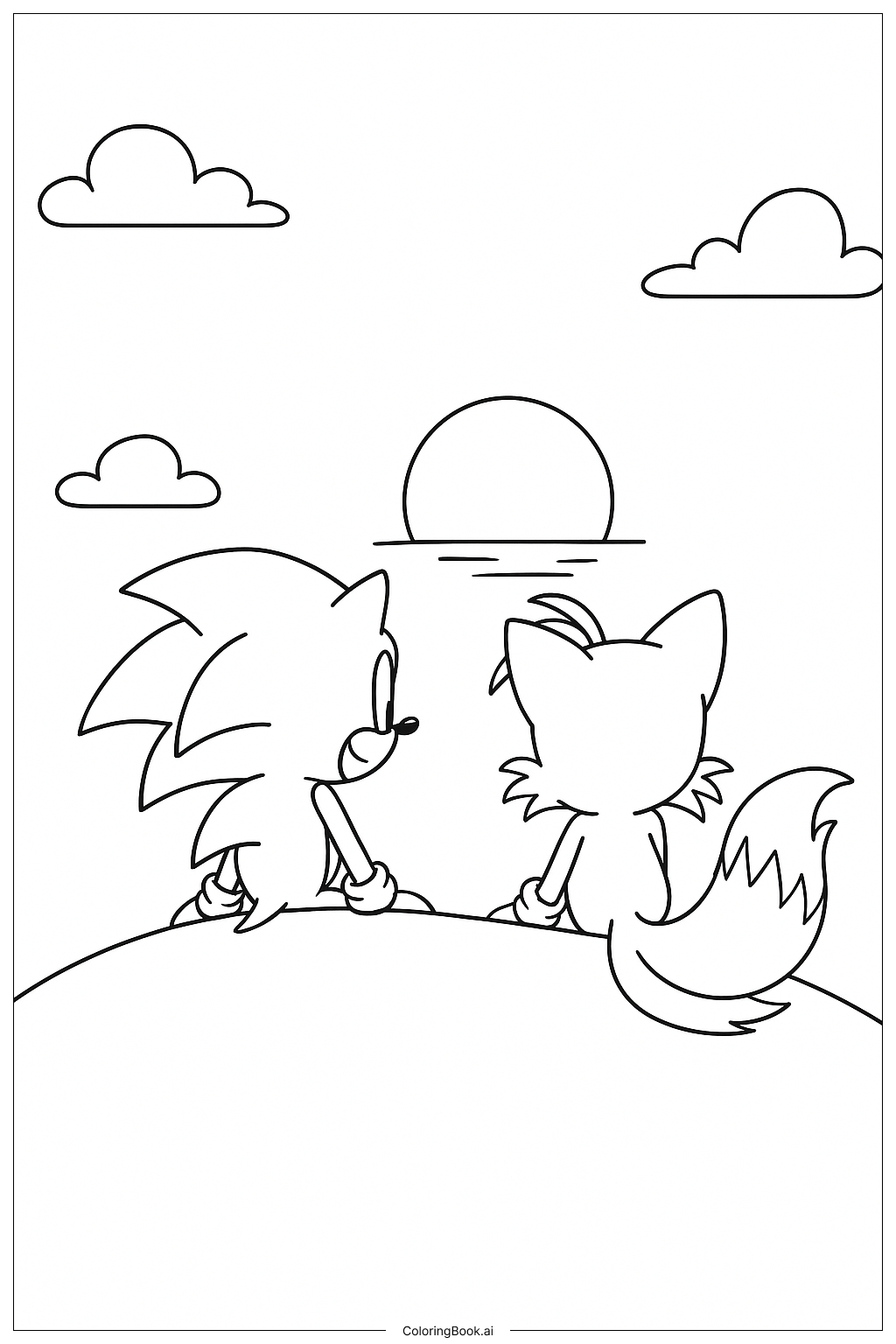  索尼克和尾巴一起看夕阳填色页 