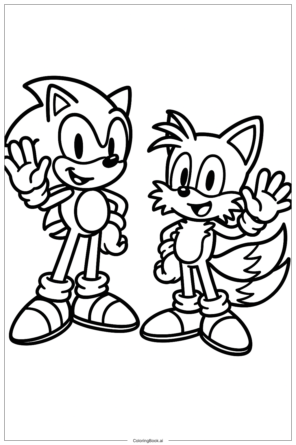  Trang tô màu Sonic và Tails Vẫy Tay 