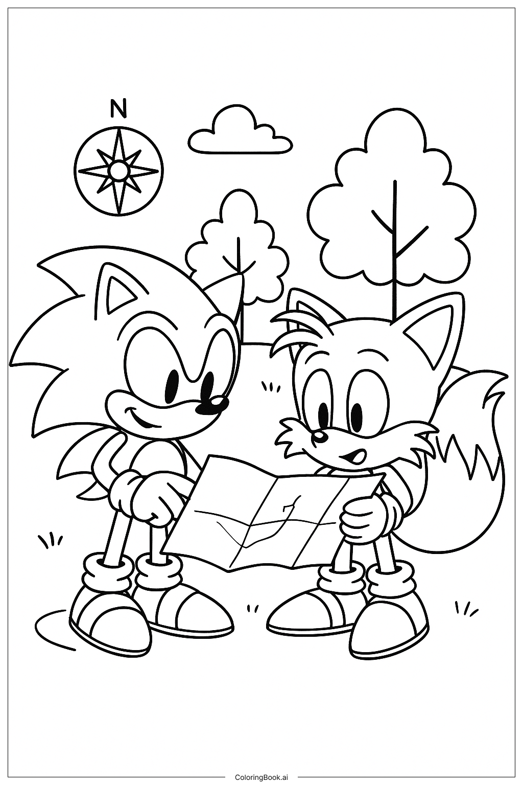  Trang tô màu Sonic và Tails Với Bản Đồ 