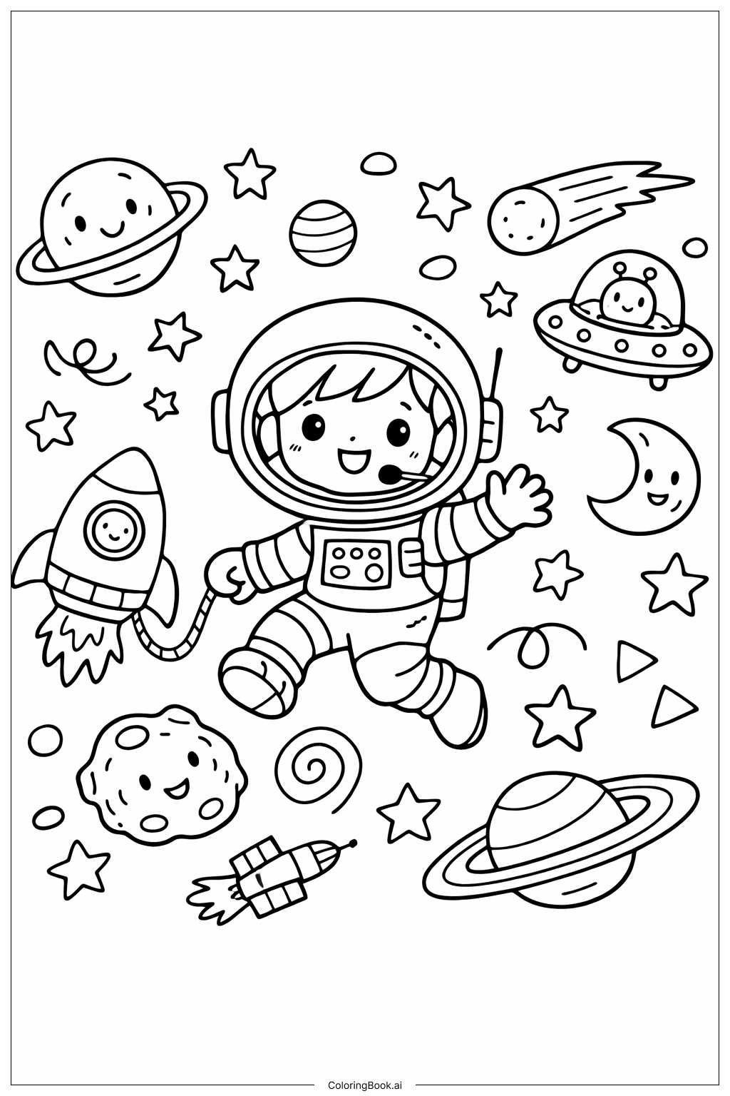  Weltraum Kritzel-Abenteuer Ausmalseite 