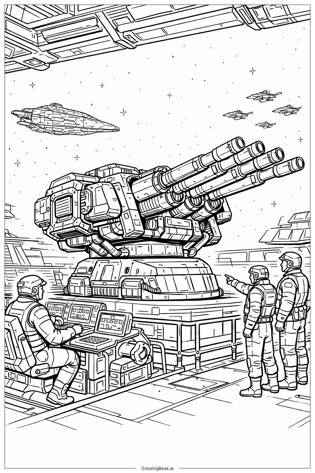 Space Fleet Gun Turret Scene Coloring Page 