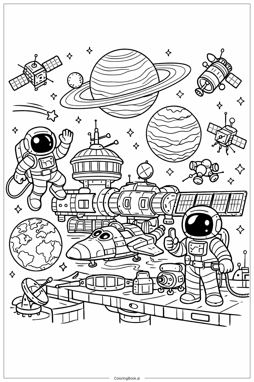  太空站涂鸦景观填色页 