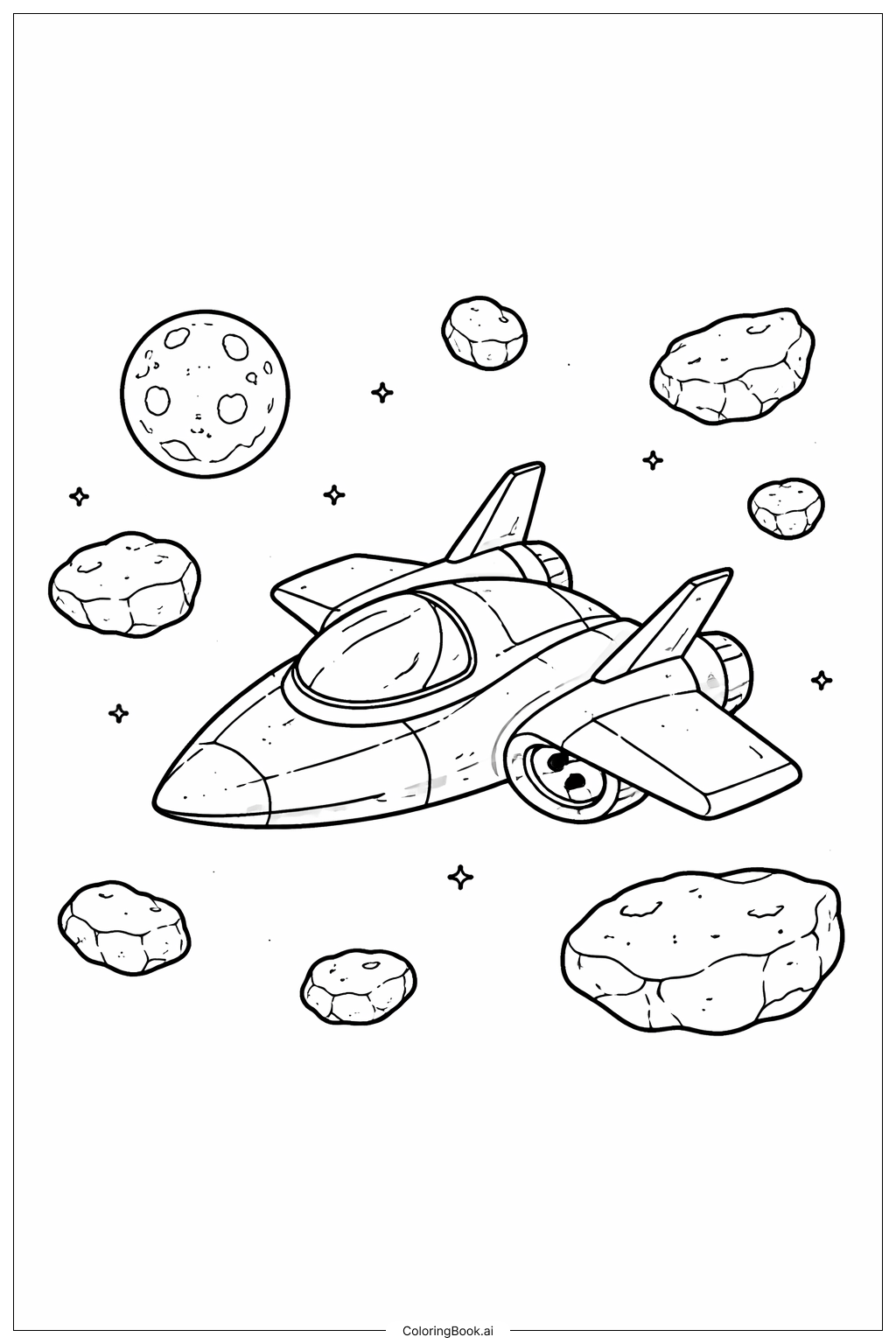 飞船与漂浮岩石填色页