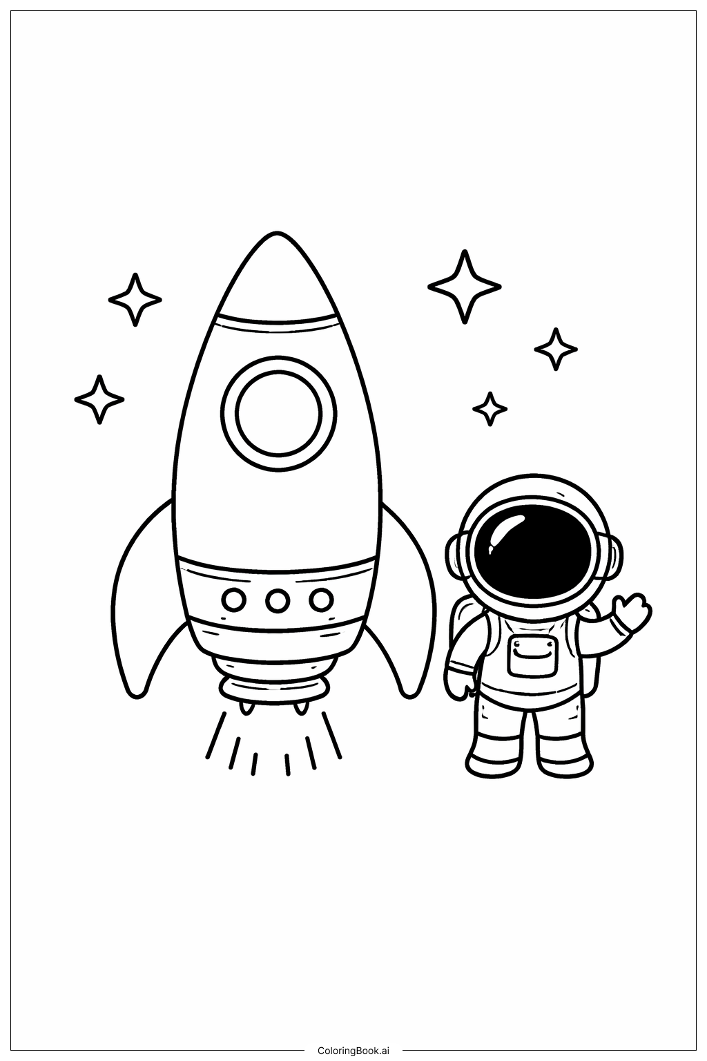  宇宙船と小さな宇宙飛行士の塗り絵ページ 