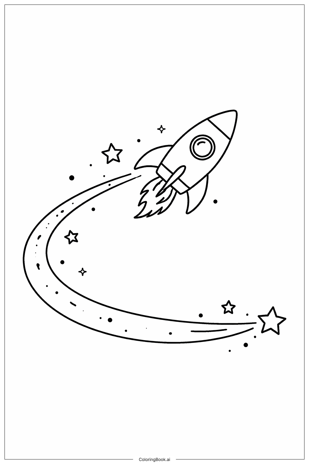 Page de coloriage Vaisseau spatial et traînée de fusée 