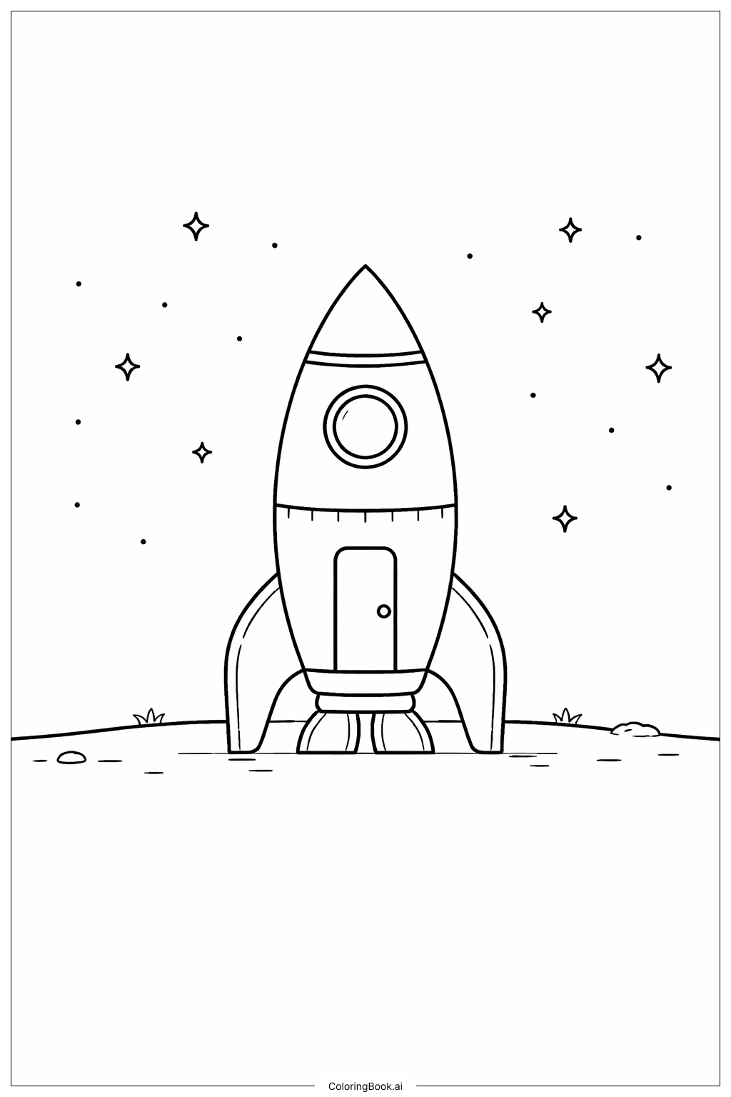  Página para colorir de Nave Espacial no Céu Noturno 