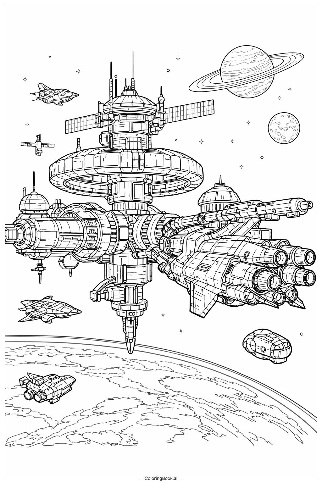 Spaceship Docking With Station Coloring Page