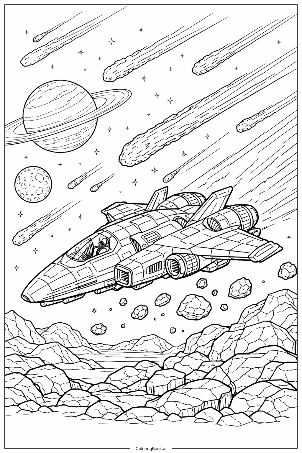 陨石雨中的飞船填色页