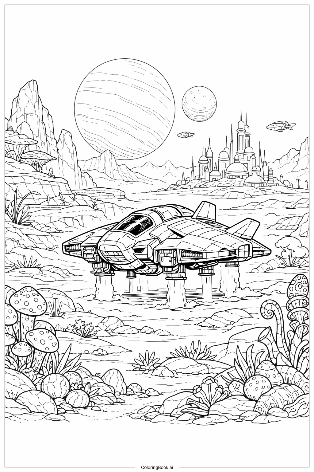  宇宙飞船降落外星球填色页 