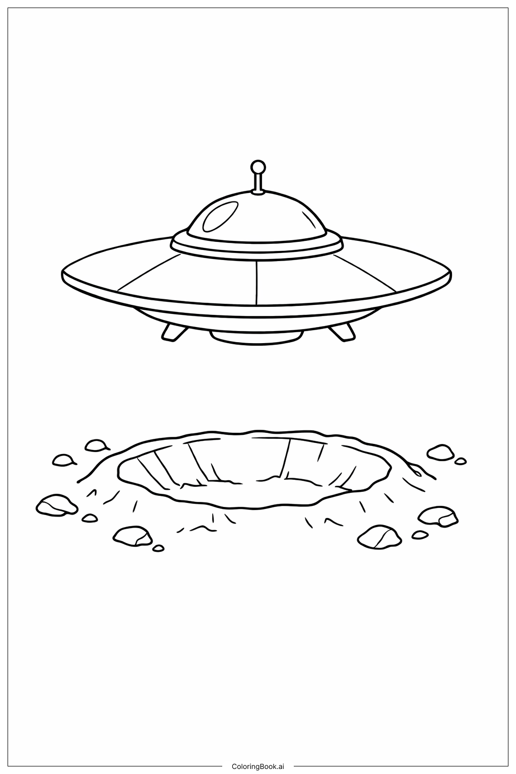  Página para colorir de Nave Espacial Sobre a Cratera 