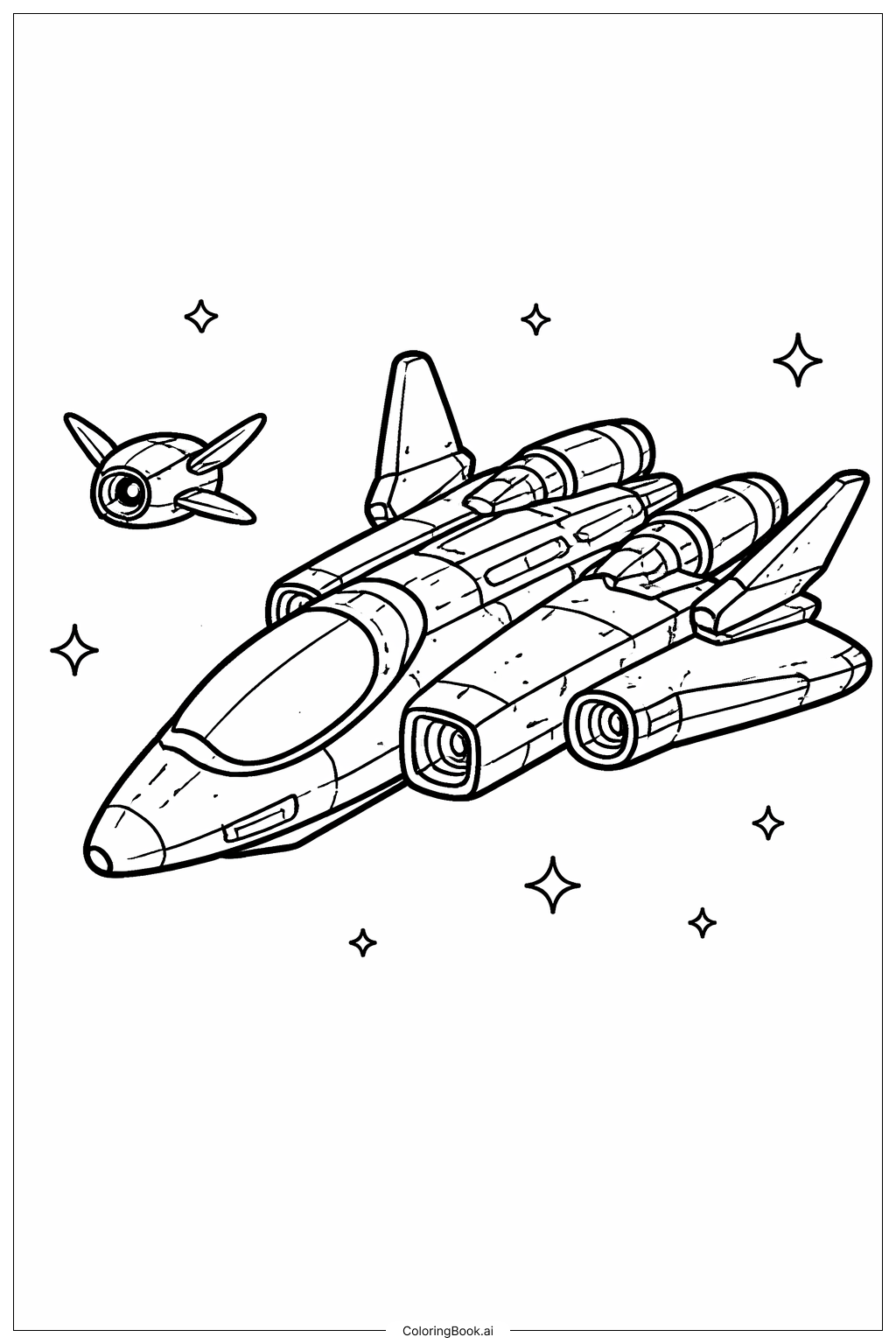  Página para colorir de Nave Espacial com Drone Companheiro 