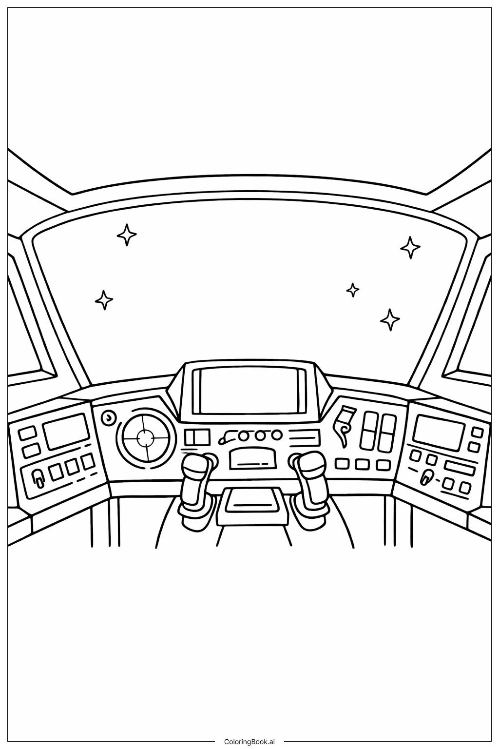  コントロールパネル付き宇宙船の塗り絵ページ 