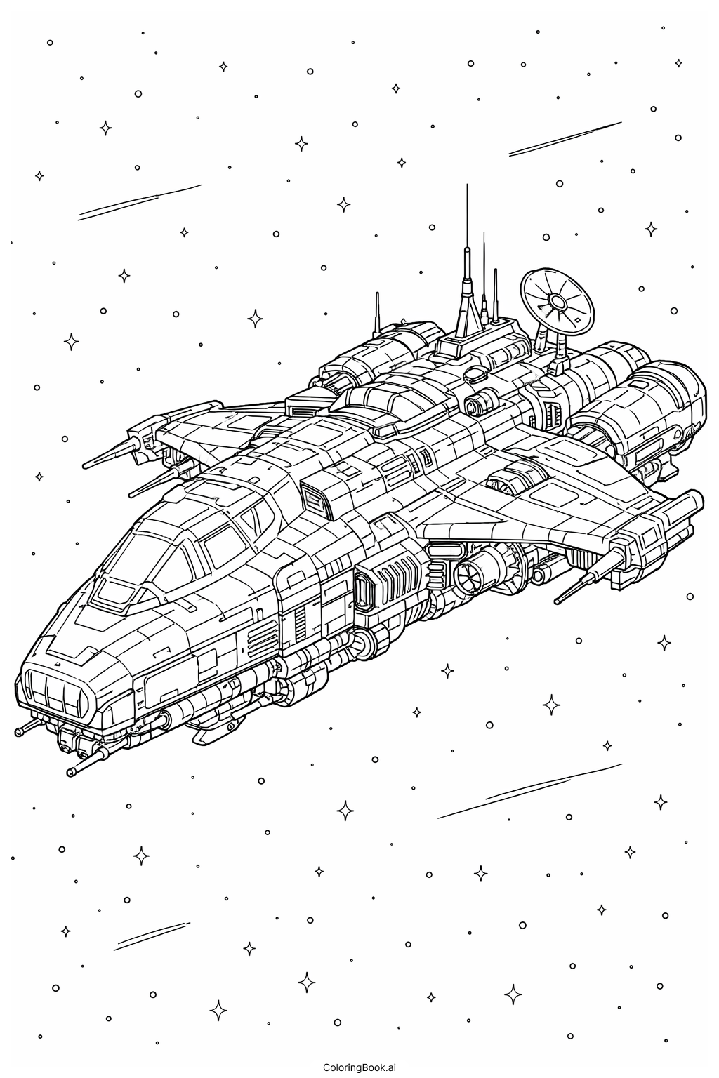  Página para colorir de Nave Espacial com Detalhes Mecânicos 