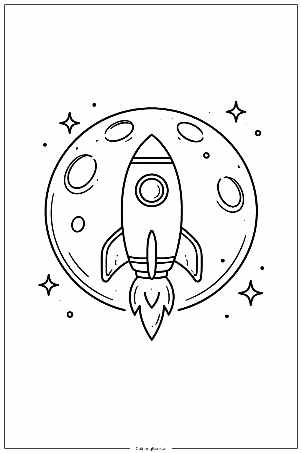 행성 달과 우주선 색칠공부 페이지