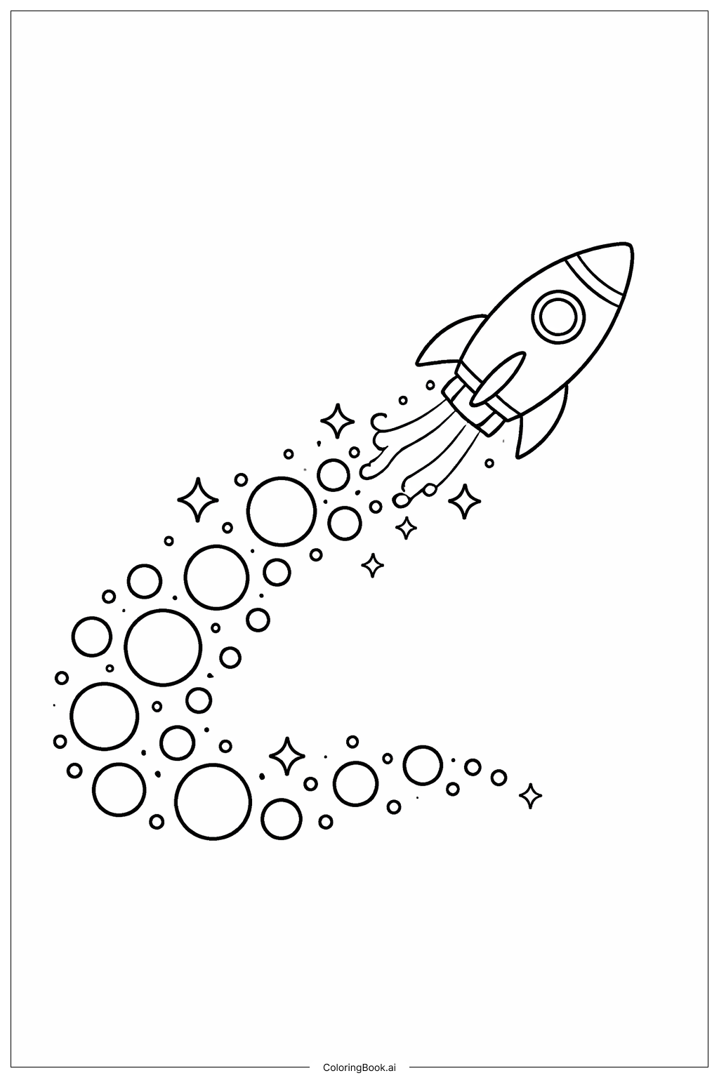 Spaceship With Trail Of Bubbles Coloring Page