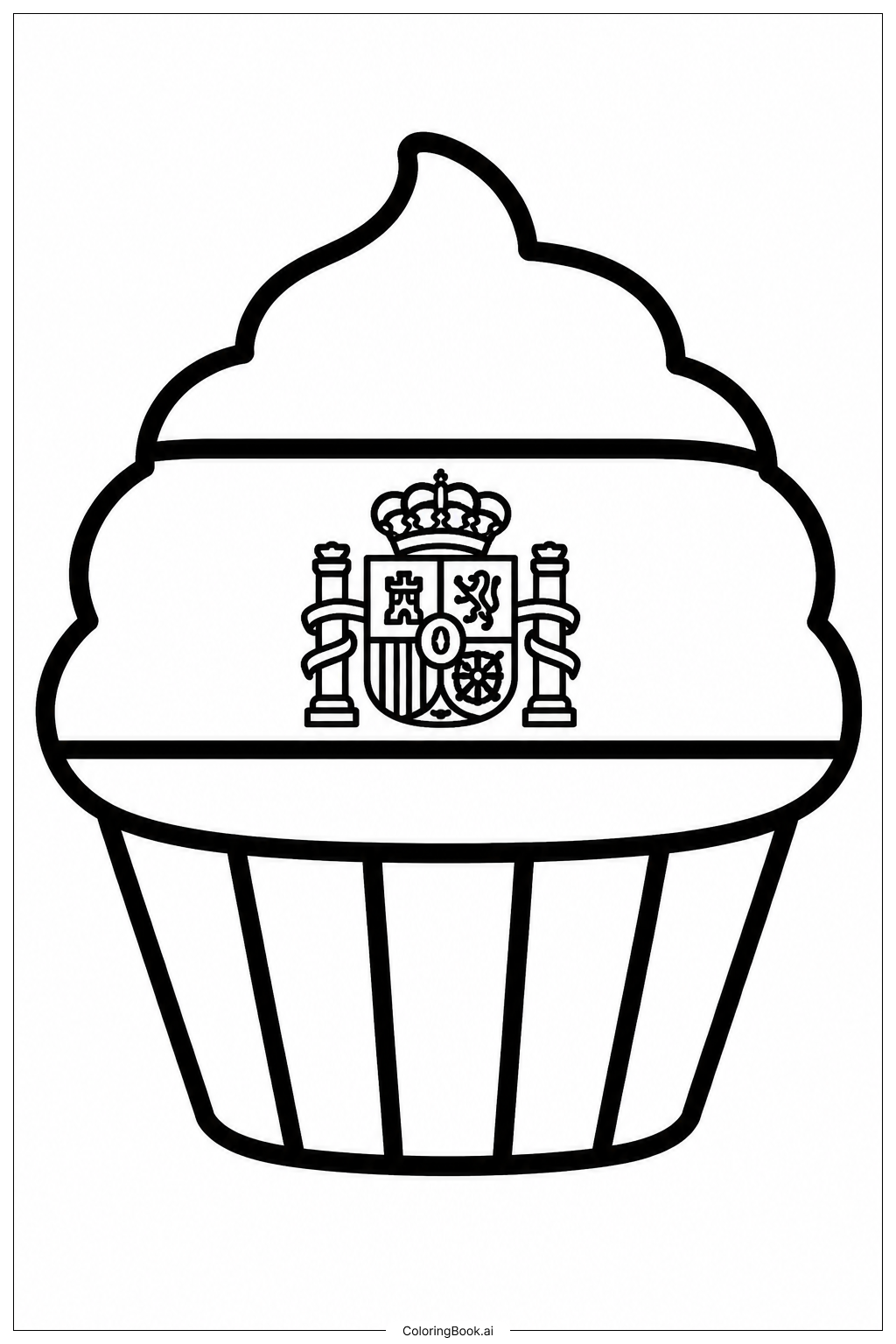 Spanien-Flagge Cupcake Ausmalseite