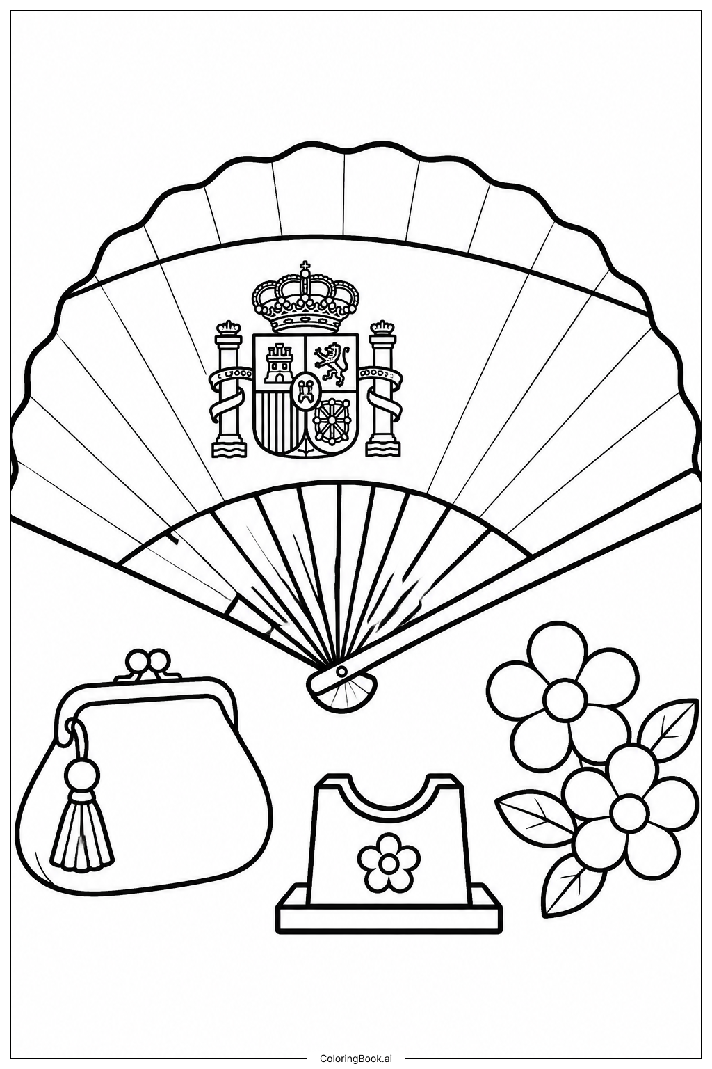 Spanien Flagge Fächer Banner Ausmalseite