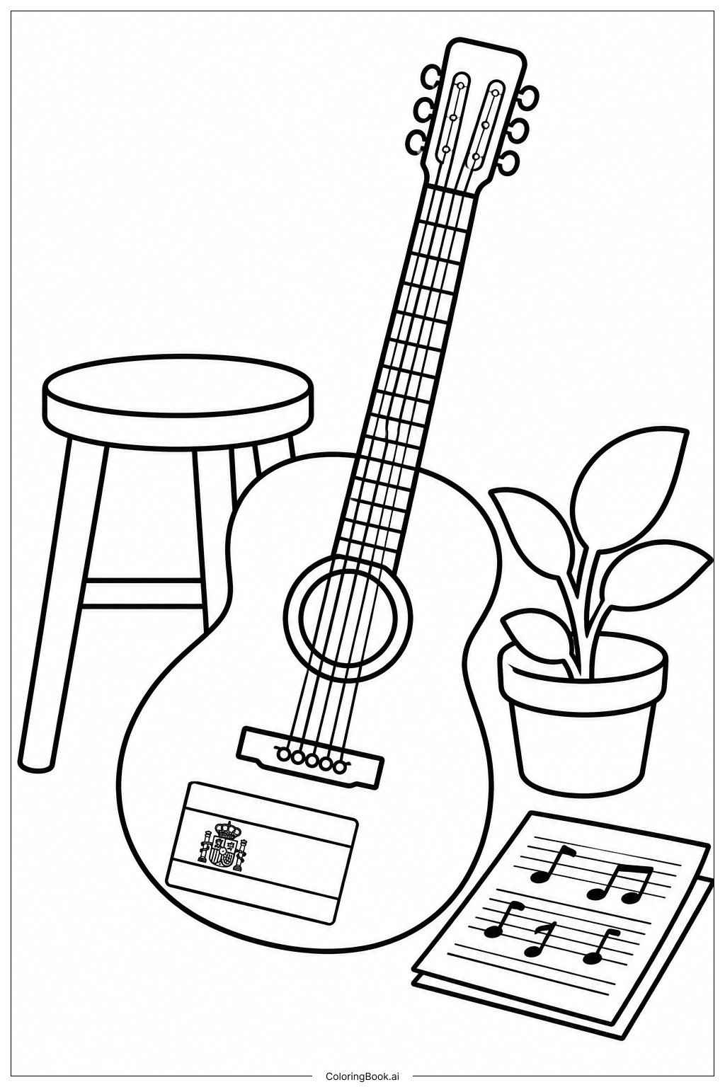 Spanische Flaggen-Gitarren-Ausstellung Ausmalseite