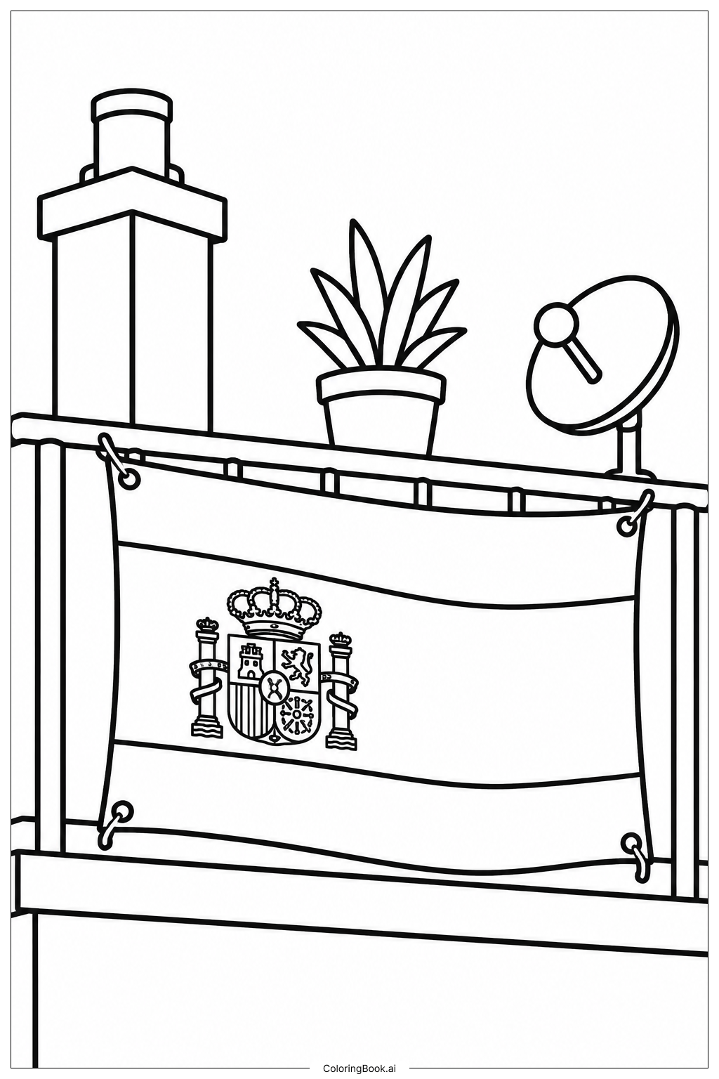 Spanische Flagge Dachterrassen-Feier Ausmalseite
