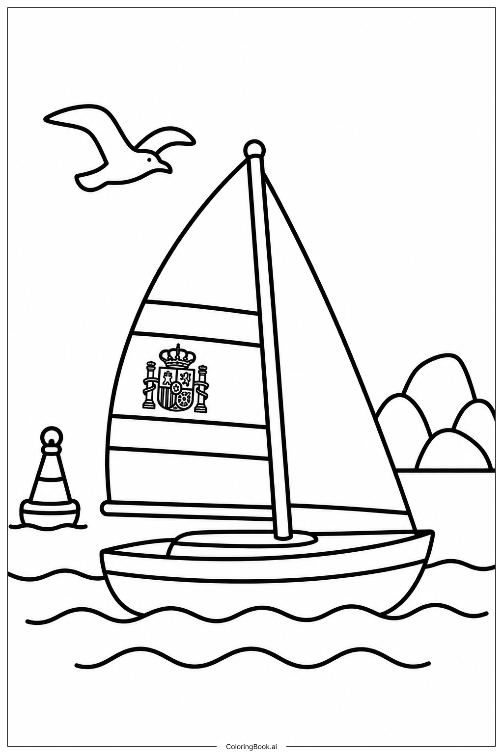 Spanische Flagge auf einem Segelboot Ausmalseite