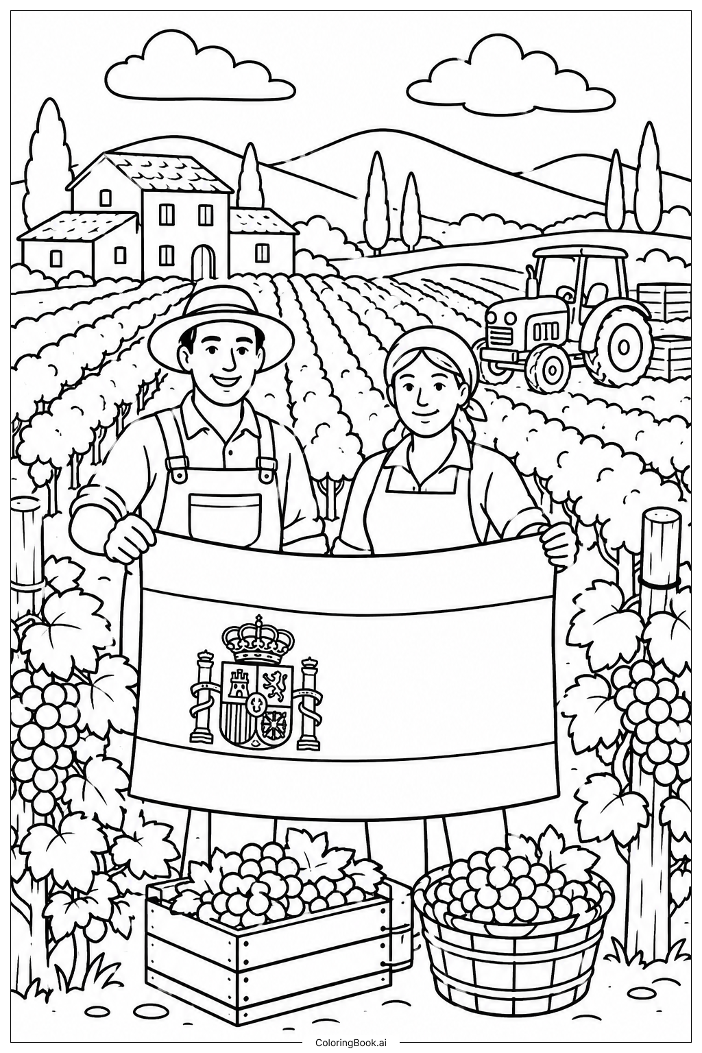 Spanische Flagge Weinbergsszene