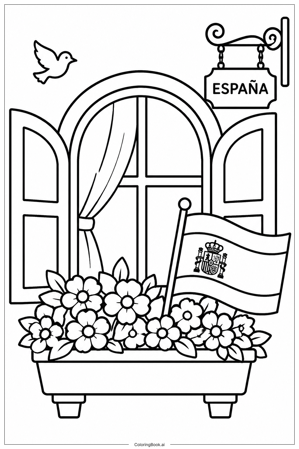 Spanische Flagge Fensterkiste Ausmalseite