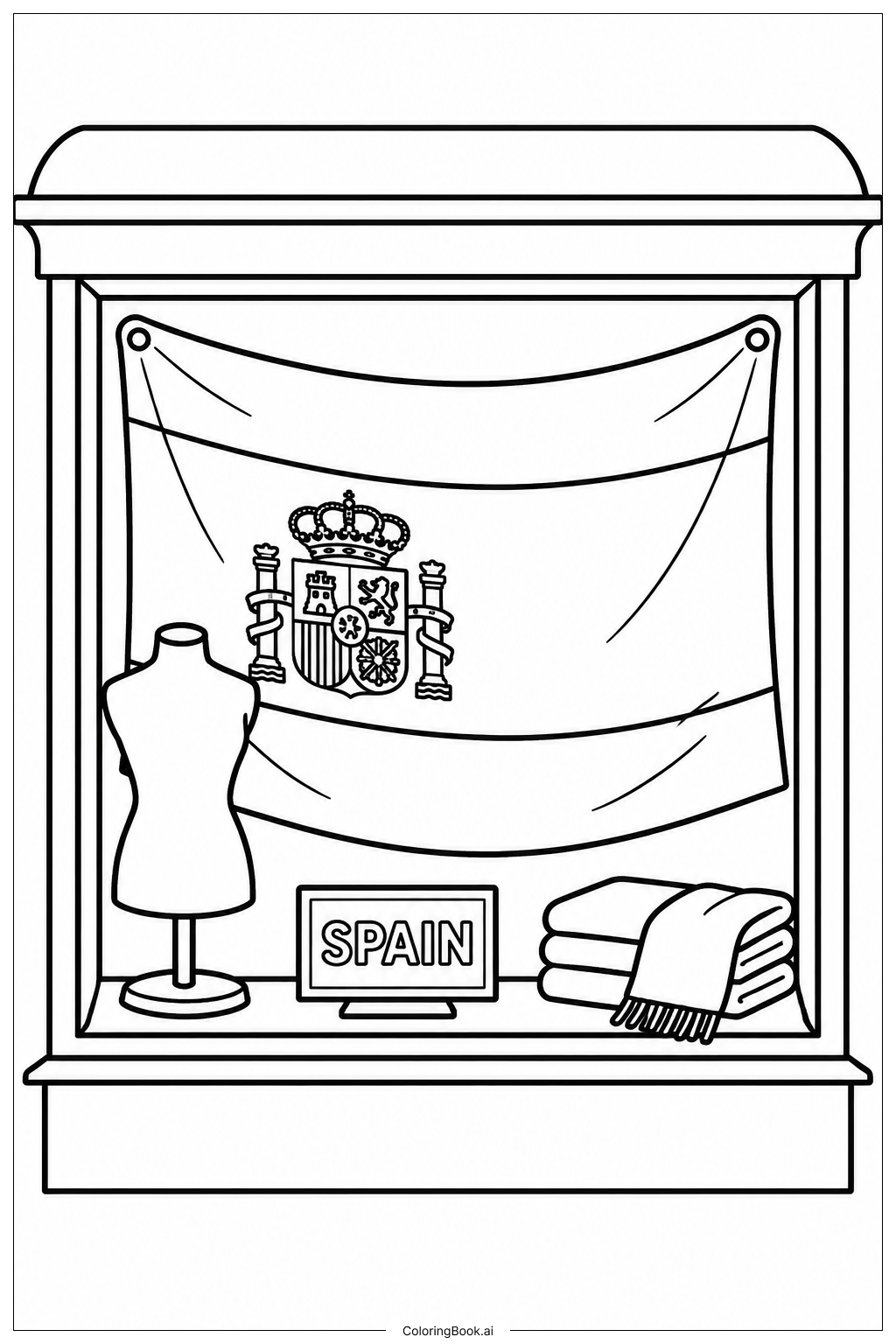 Spanische Flagge am Fenster Ausmalseite