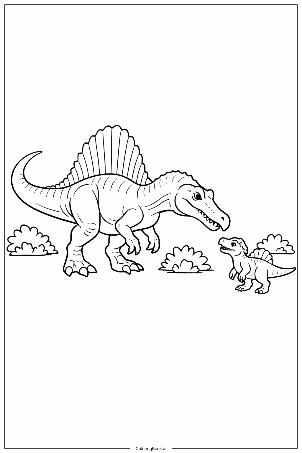  Página para colorir de Cena da Família de Spinosaurus 