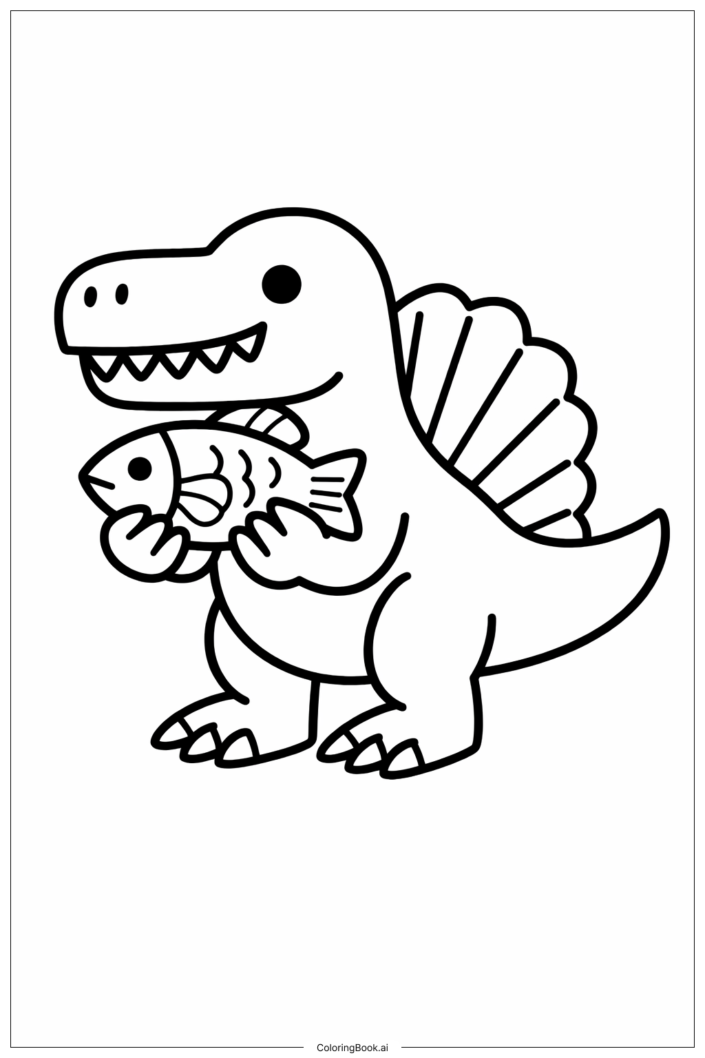  Página para colorir de Spinosaurus segurando peixe 