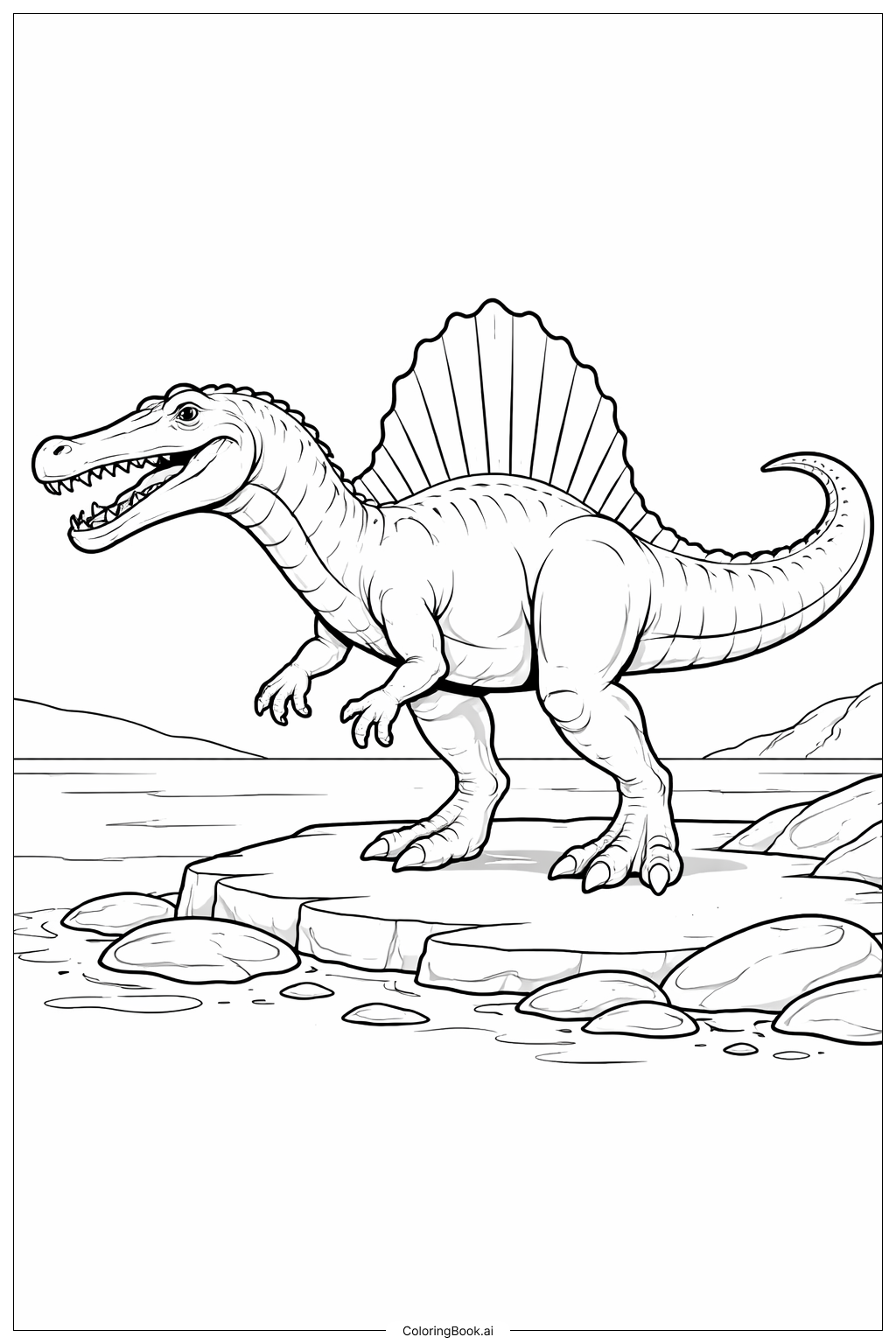  Página para colorir de Spinosaurus na Costa Rochosa 
