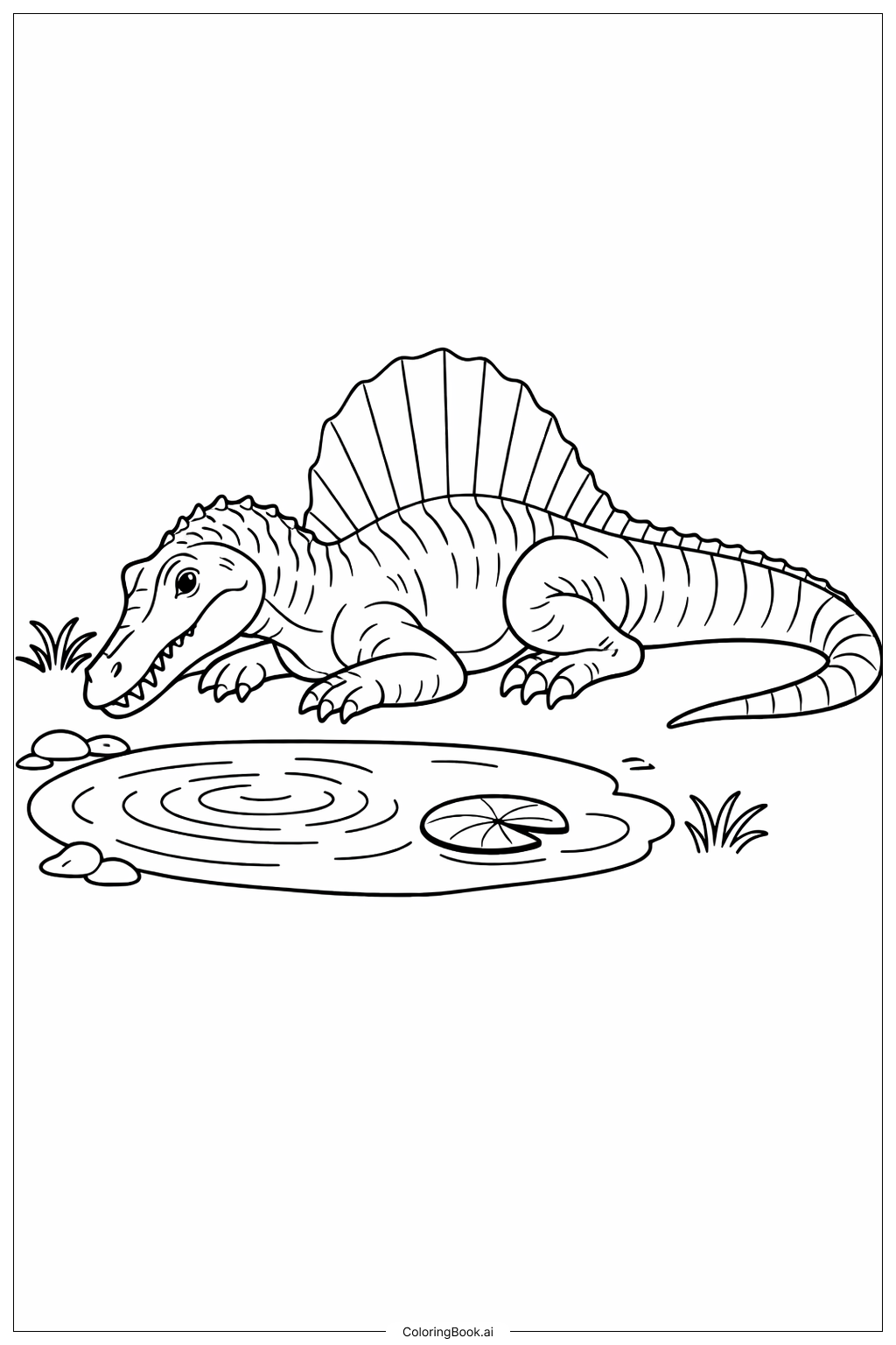  Página para colorir de Spinosaurus Descansando junto à Lagoa 