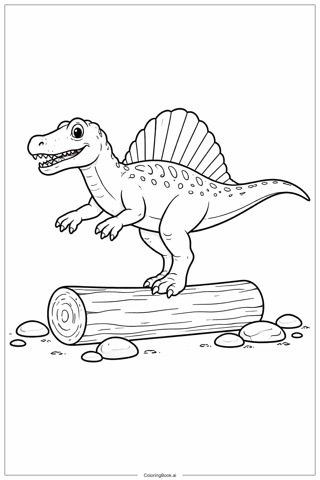  Página para colorir de Spinosaurus em Pé sobre um Tronco 