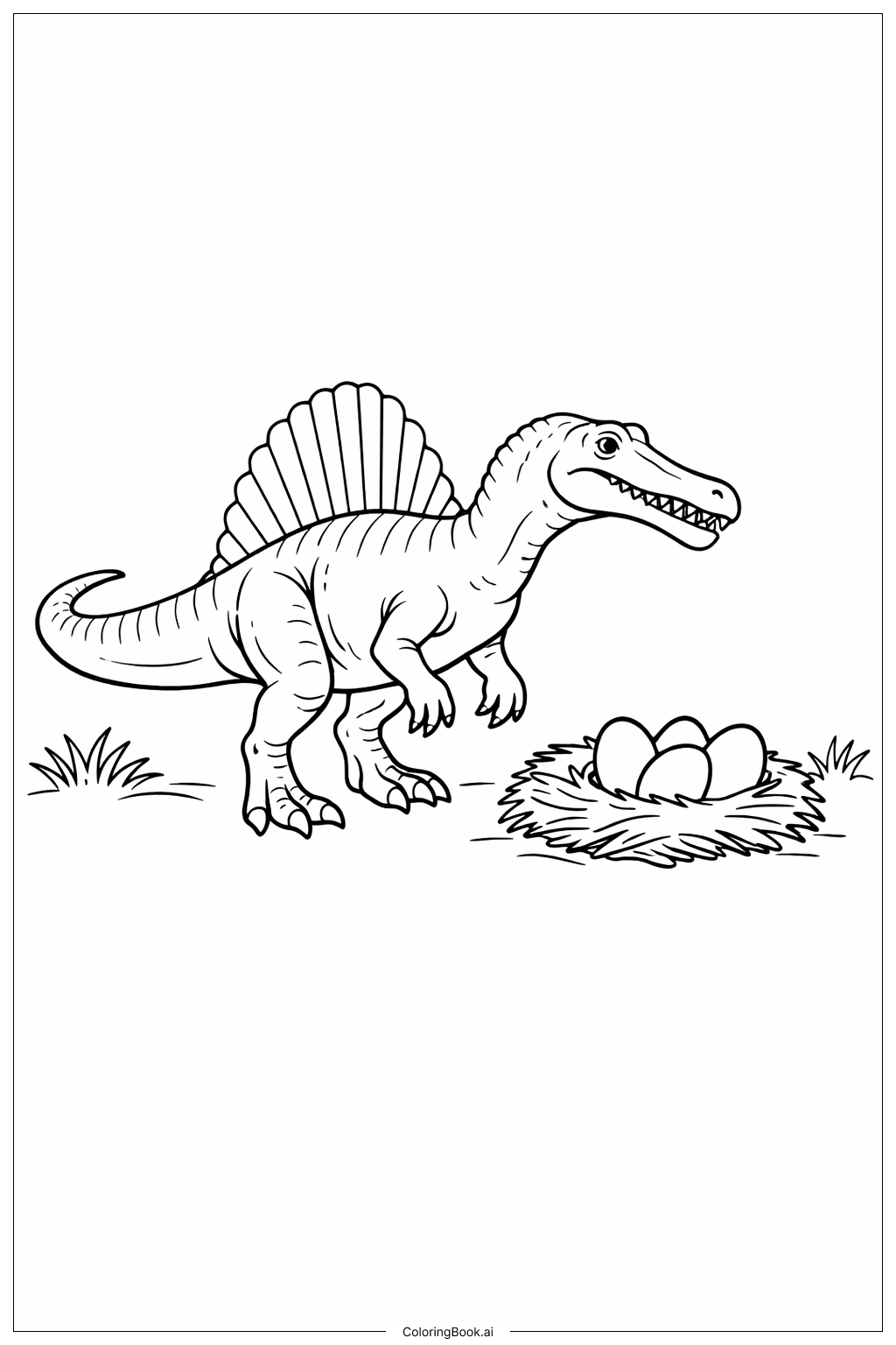  Página para colorir de Spinosaurus com Ninho e Ovos 