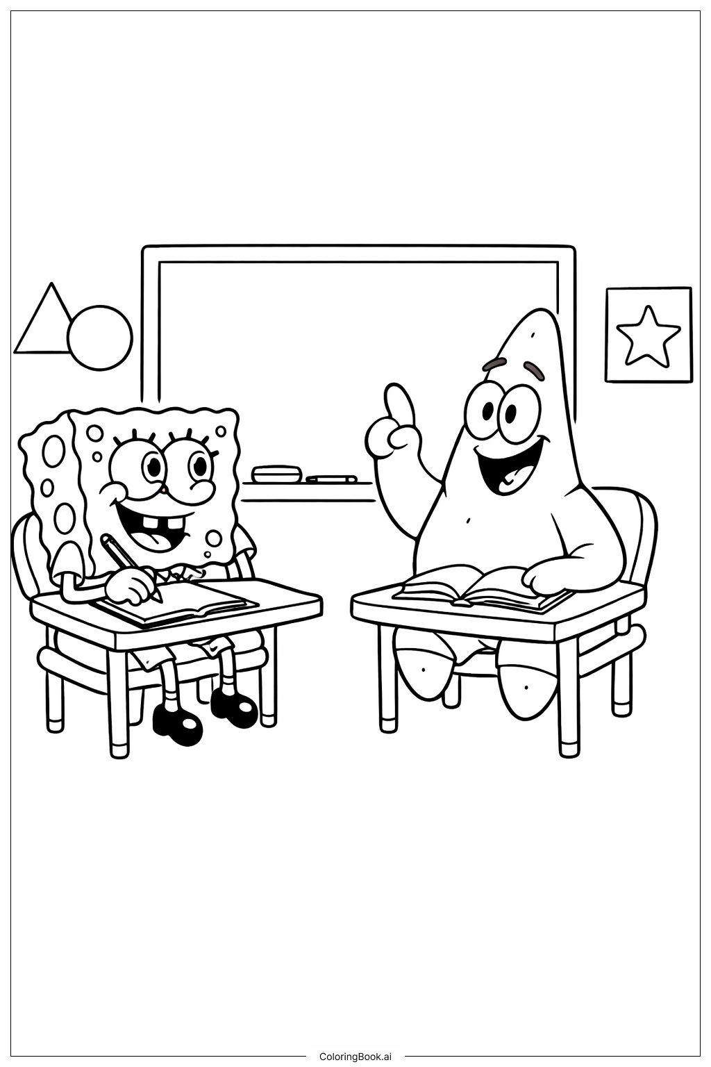  스폰지밥과 패트릭 학교에서 색칠공부 페이지 