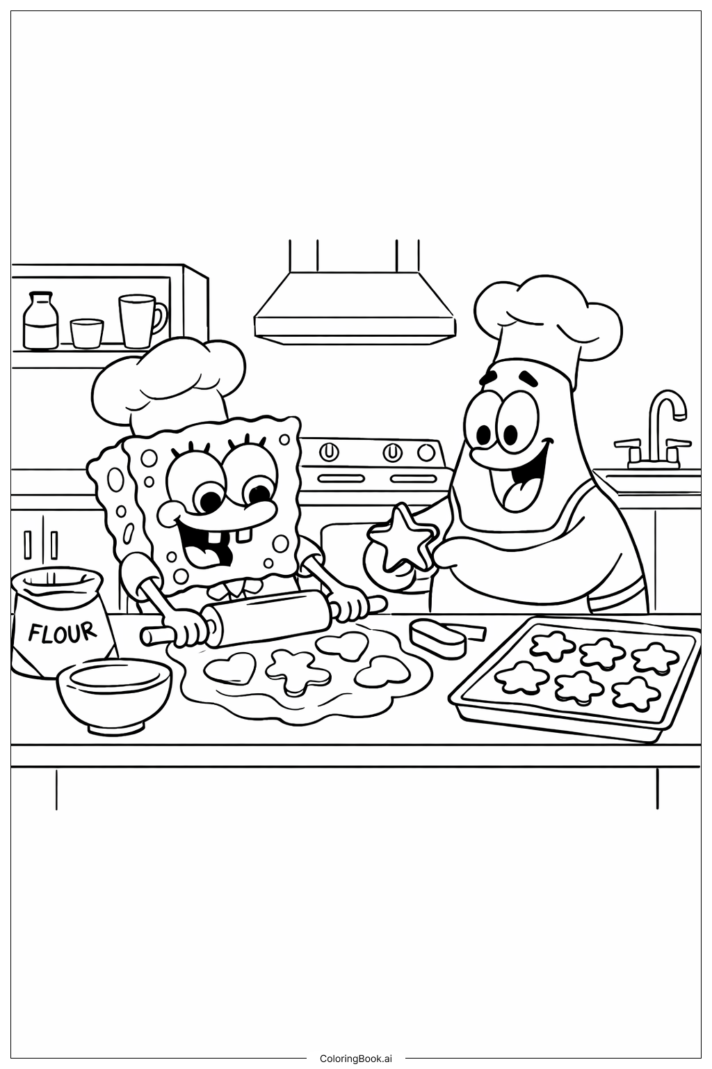 스폰지밥과 패트릭 쿠키 굽기 색칠공부 페이지 