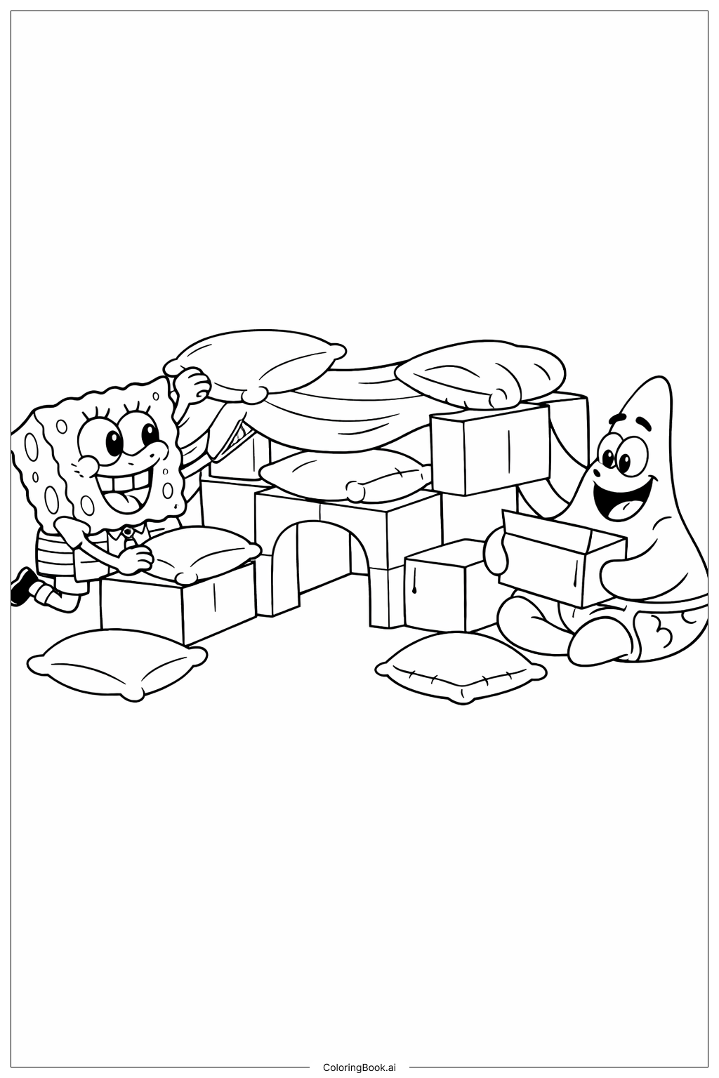  스폰지밥과 패트릭이 요새 짓기 색칠공부 페이지 