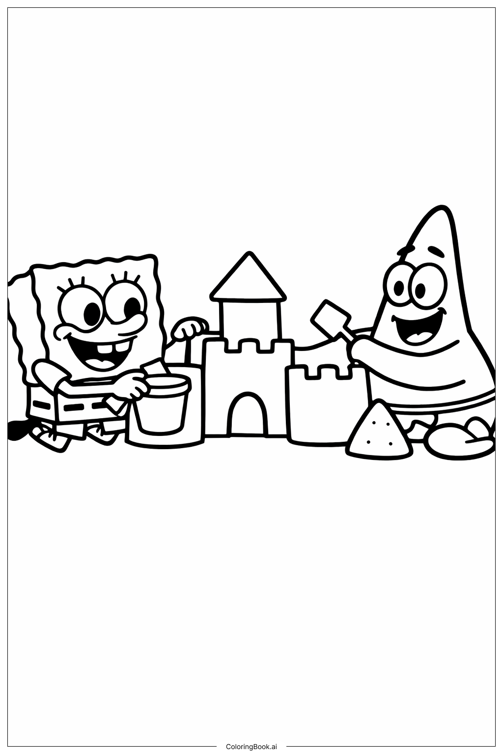  스폰지밥과 패트릭이 모래성 쌓기 색칠공부 페이지 
