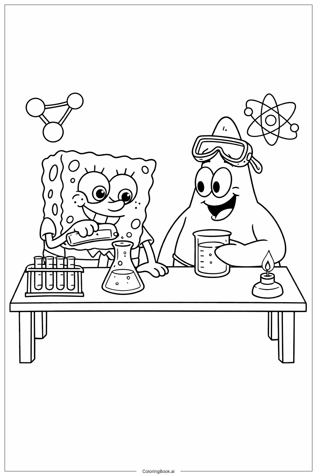 스폰지밥과 패트릭이 과학 실험하는 모습