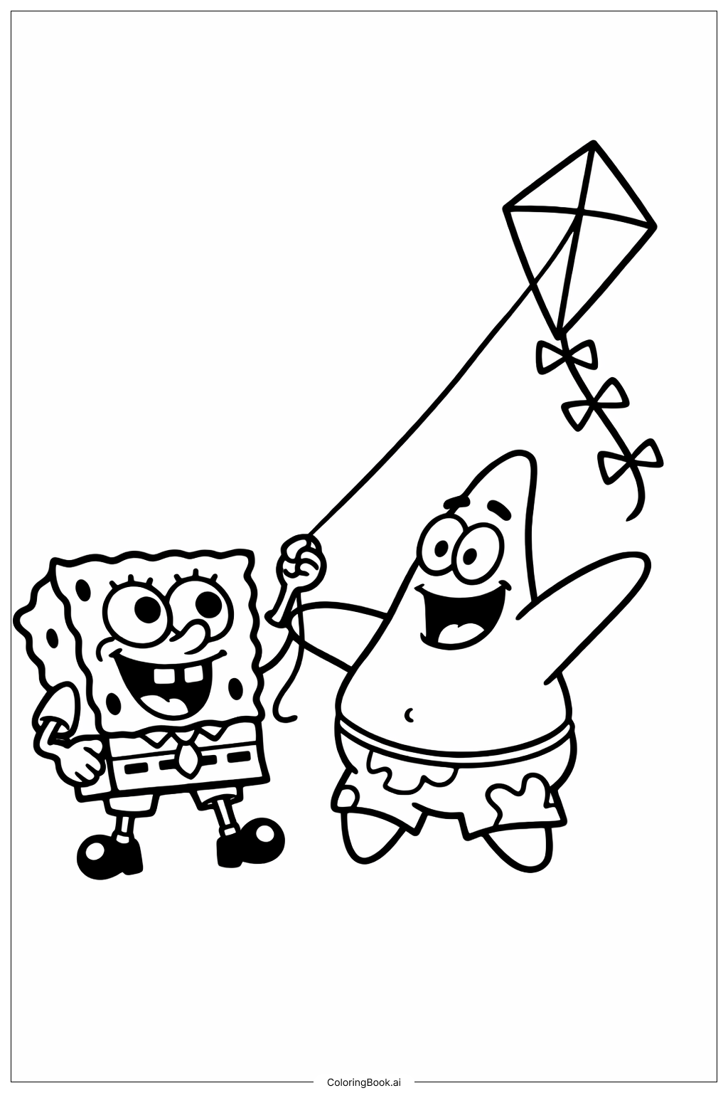  스펀지밥과 패트릭 연 날리기 색칠공부 페이지 