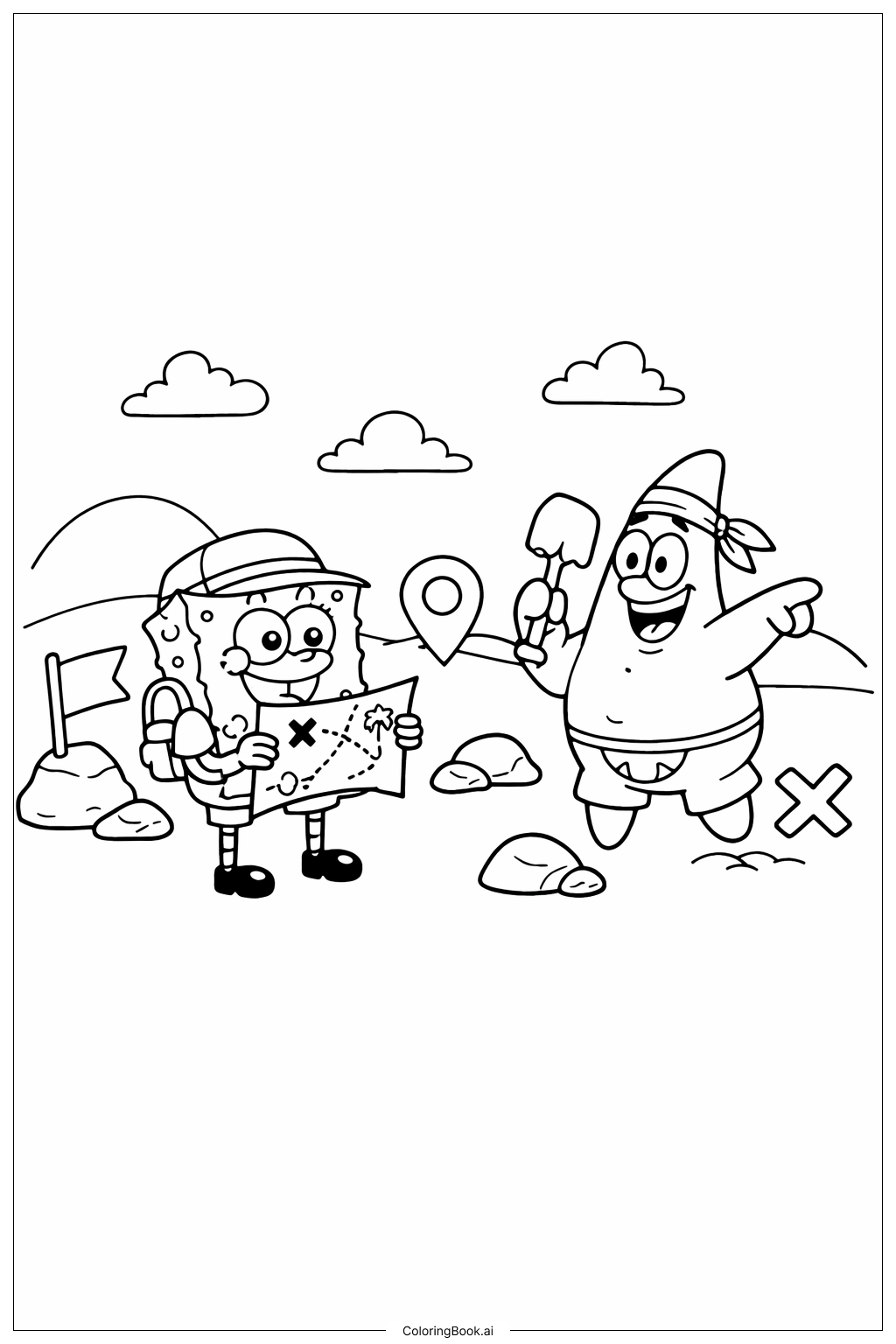  스폰지밥과 패트릭의 보물찾기 색칠공부 페이지 