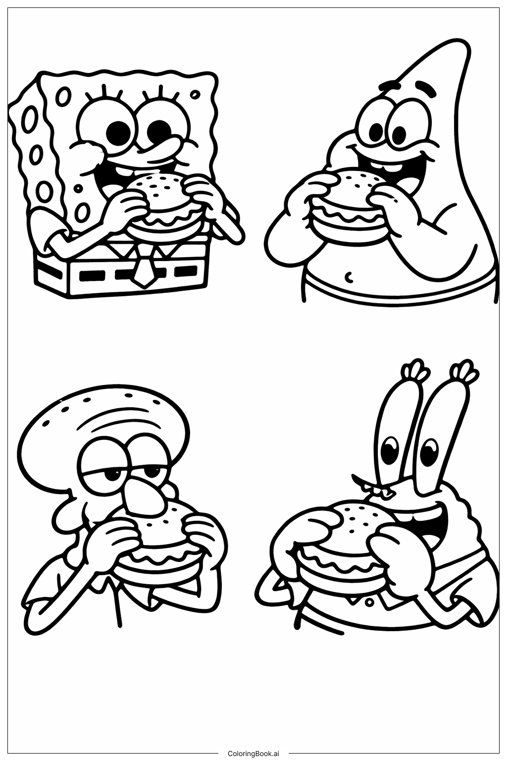  海绵宝宝角色吃蟹堡王填色页 